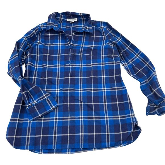 Coldwater Creek Blue Plaid Pullover Flannel Blouse PS Women's Lightweight - Picture 1 of 4